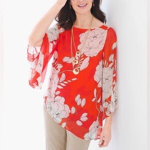CHICO'S Asymmetrical Contemporary Floral Tunic Top